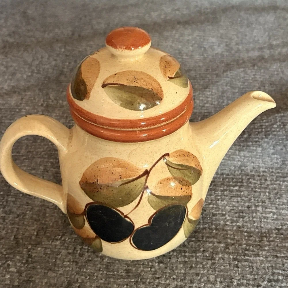 Vintage Waechtersbach Teapot And‎ Creamer Plum Leaf West Germany Stoneware 1970s